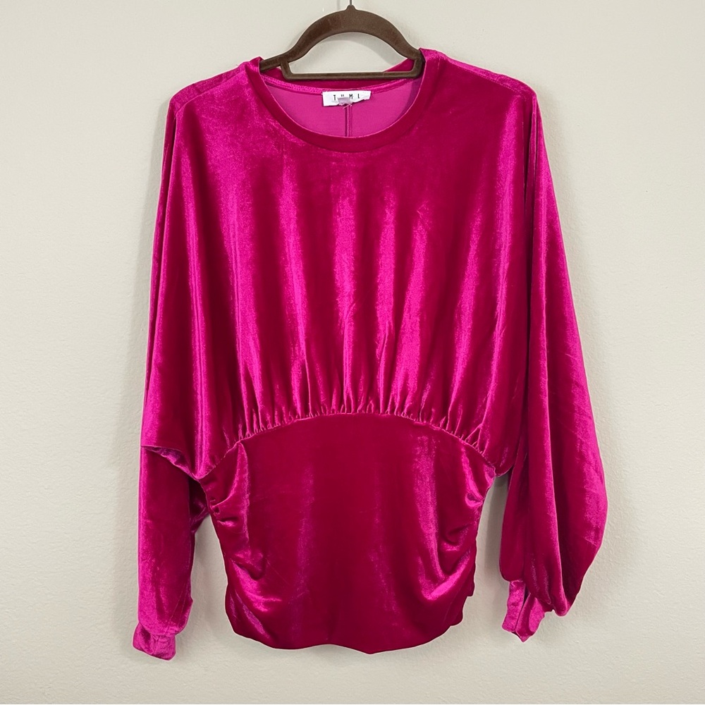 THML‎ Pink Velvet Long Sleeve Cinched Waist Top Size Small